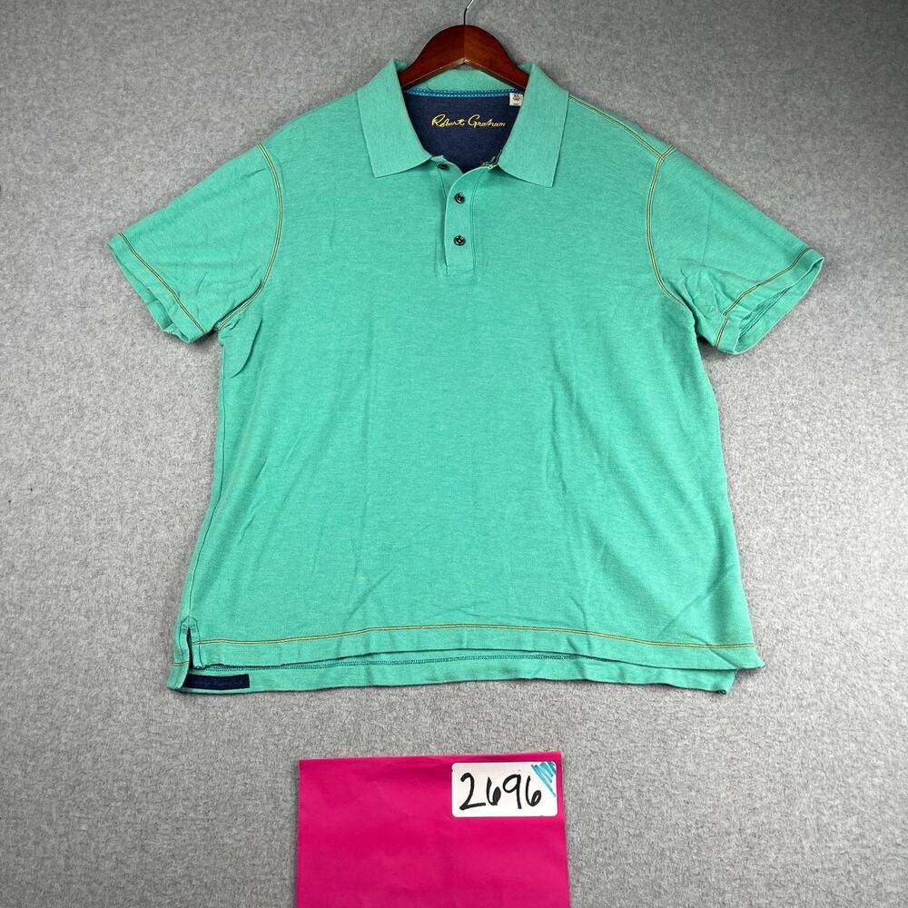 Robert Graham Polo Shirt XL Mint Green Heather Casual Basic Preppy Mens